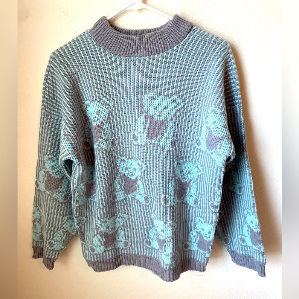 Vintage Adele Knitwear Teddy Bear All Over Print Sweater Medium